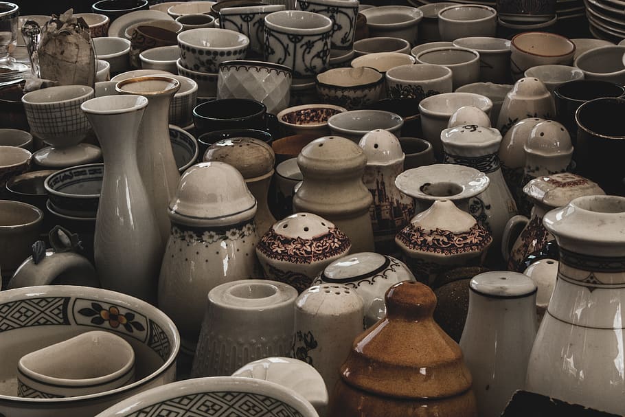 salt, peper, vase, cup, ceramic, flea market, tea cup, pot, HD wallpaper