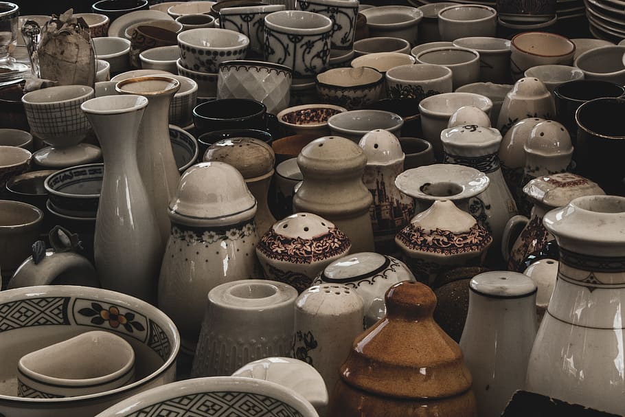 salt, peper, vase, cup, ceramic, flea market, tea cup, pot HD wallpaper