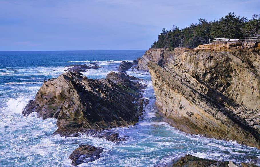 promontory, nature, outdoors, sea, water, ocean, cliff, sea waves HD wallpaper