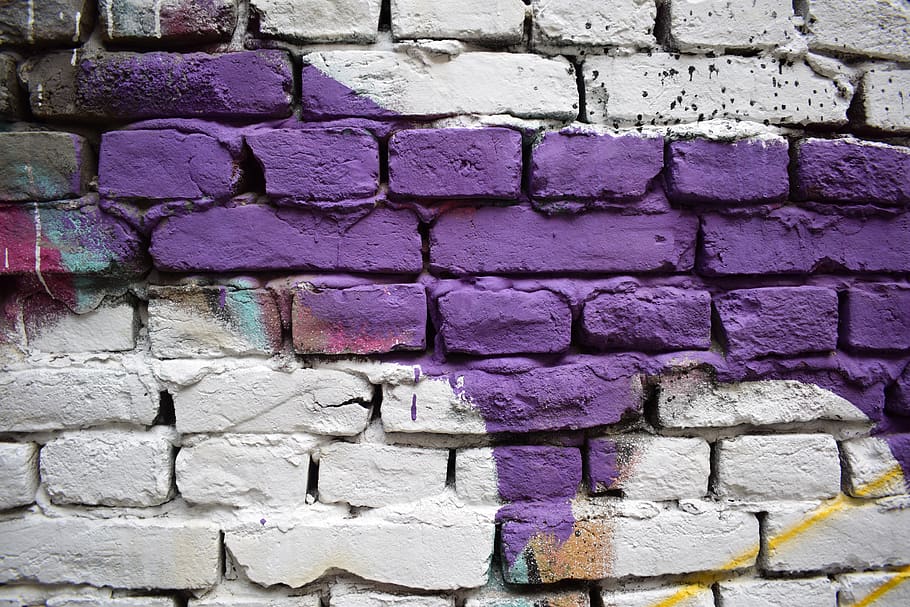 white and purple bricks, plant, flora, lavender, wall, belgrade, HD wallpaper