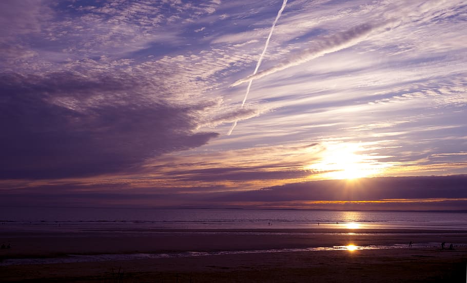 sunset, ocean, ocean view, outflow, sky, clouds, water, beauty in nature HD wallpaper