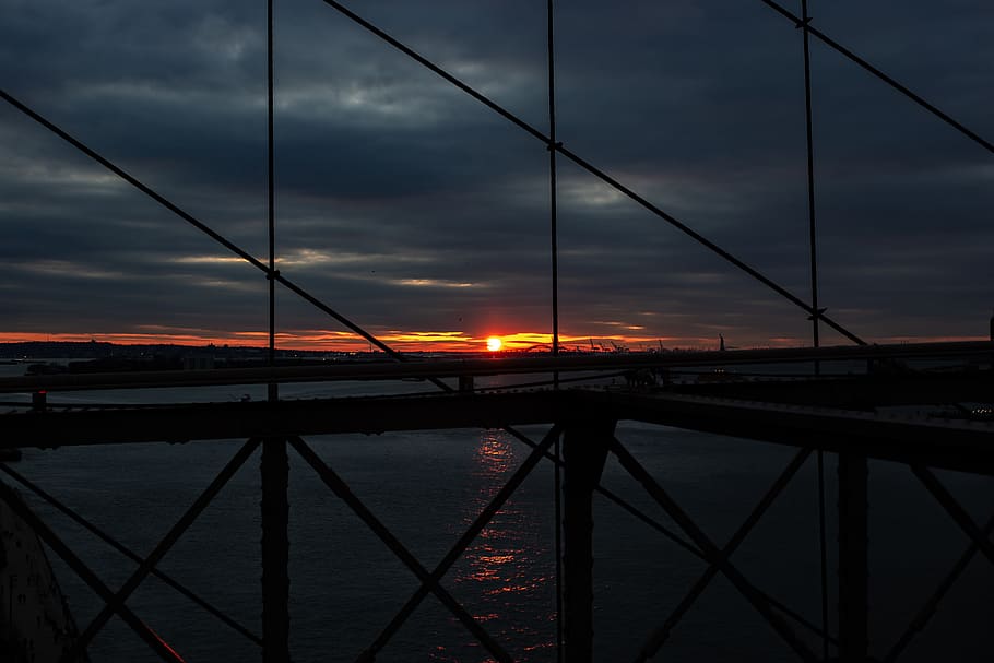 sea under sunset, nature, outdoors, new york city, sky, building HD wallpaper