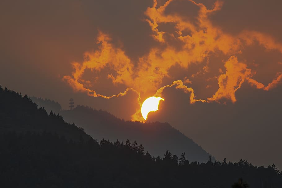 sunset, dawn, nature, mountain, beauty in nature, tree, sky HD wallpaper