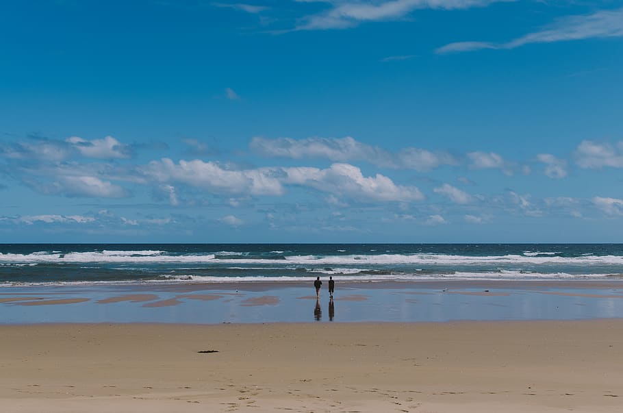ocean, beach, friends, walk, landscape, people, sea, water HD wallpaper