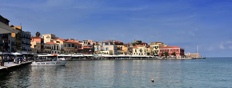 xania, chania, greece, crete, summer, sea, port, sunny, holiday