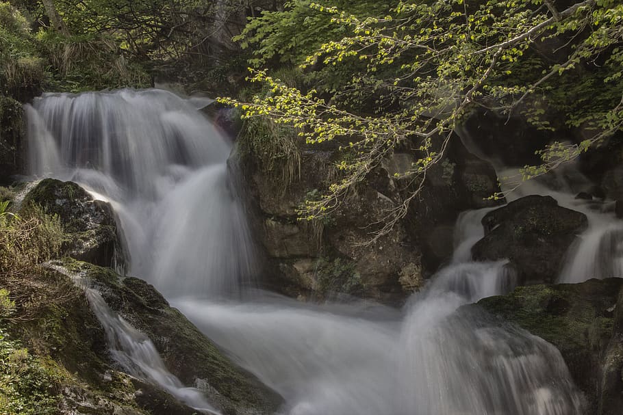 stone, river, tree, waterfall, scenics - nature, beauty in nature HD wallpaper