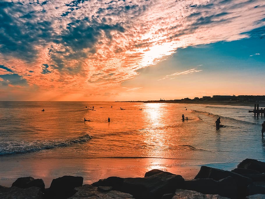 Scenic View Of Ocean During Sunset, 4k wallpaper, afterglow, beach HD wallpaper