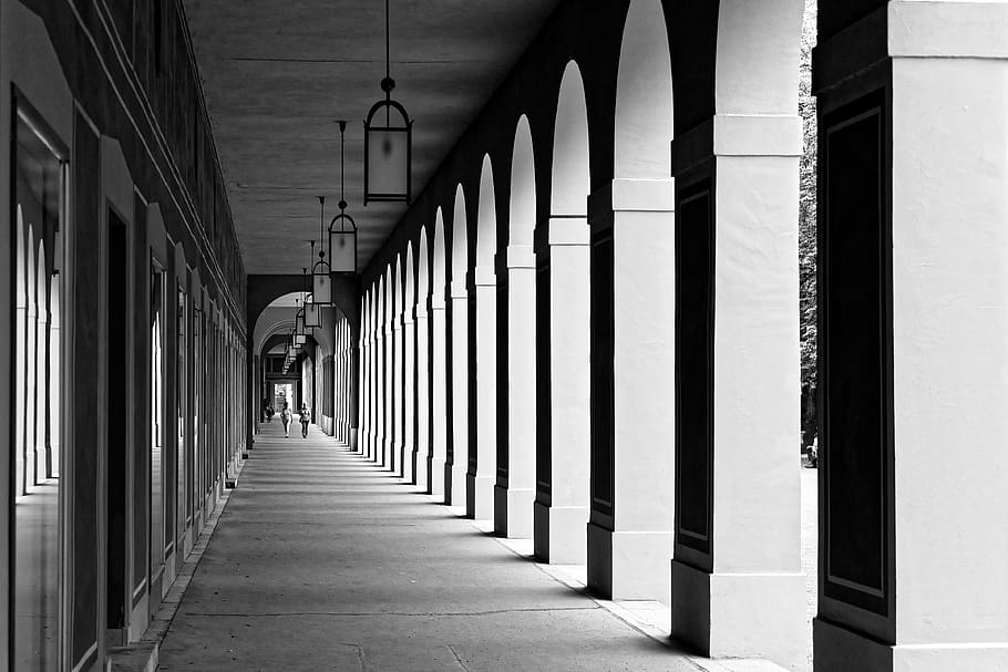 germany, munich, repetition, gallery, lines, pattern, black and white HD wallpaper