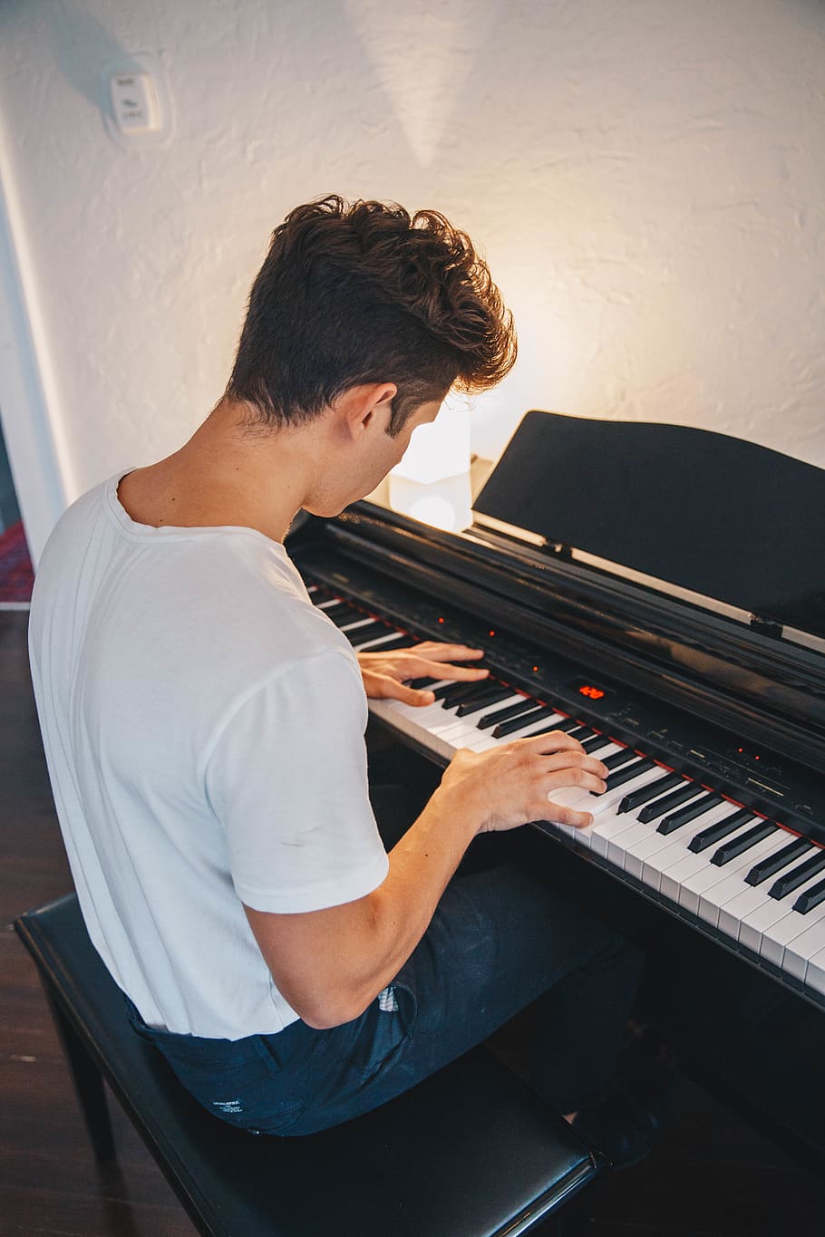 man playing piano, musical instrument, musical equipment, one person HD wallpaper