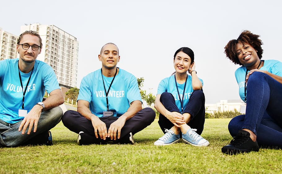 Four People Sitting On Grass, afro, community, diversity, friends HD wallpaper