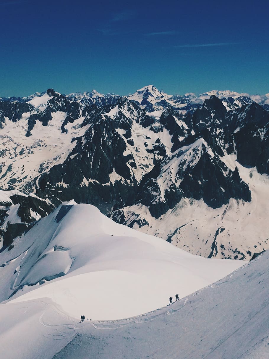 mont blanc, mountain range, snow, hike, ice, sky, peak, climb HD wallpaper
