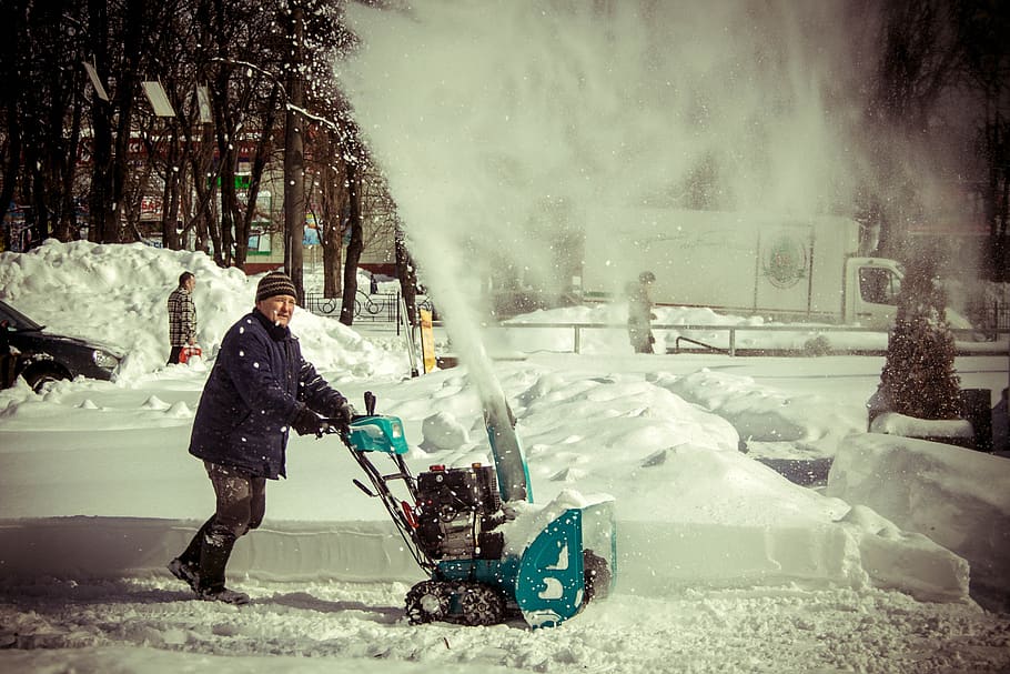snow, cleaning, man, snow blower, winter, cold, equipment, people HD wallpaper