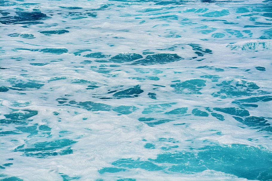 HD wallpaper: blue body of water, ocean, sea, ocean foam, aqua, white ...