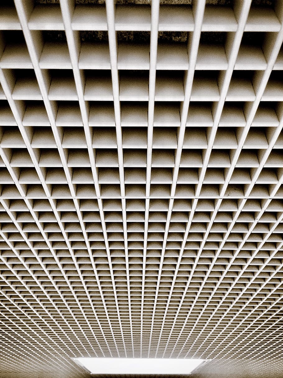 brown wooden cubbyhole ceiling, pattern, indoors, full frame HD wallpaper
