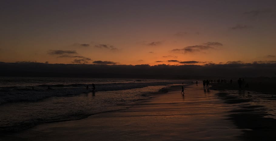 united states, coronado, coronado beach, sunset, clouds, kid, HD wallpaper
