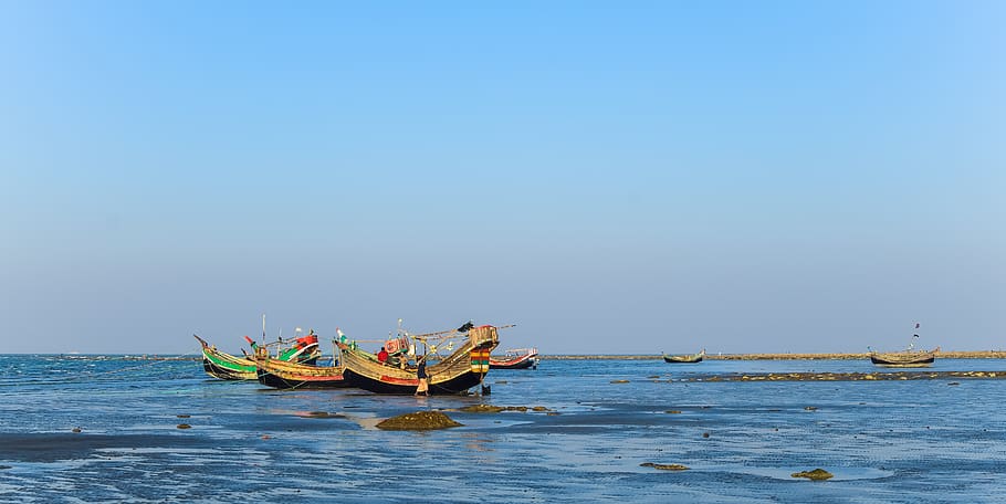 boat, bangladesh, saint martin island, golden hour, river, nature, HD wallpaper