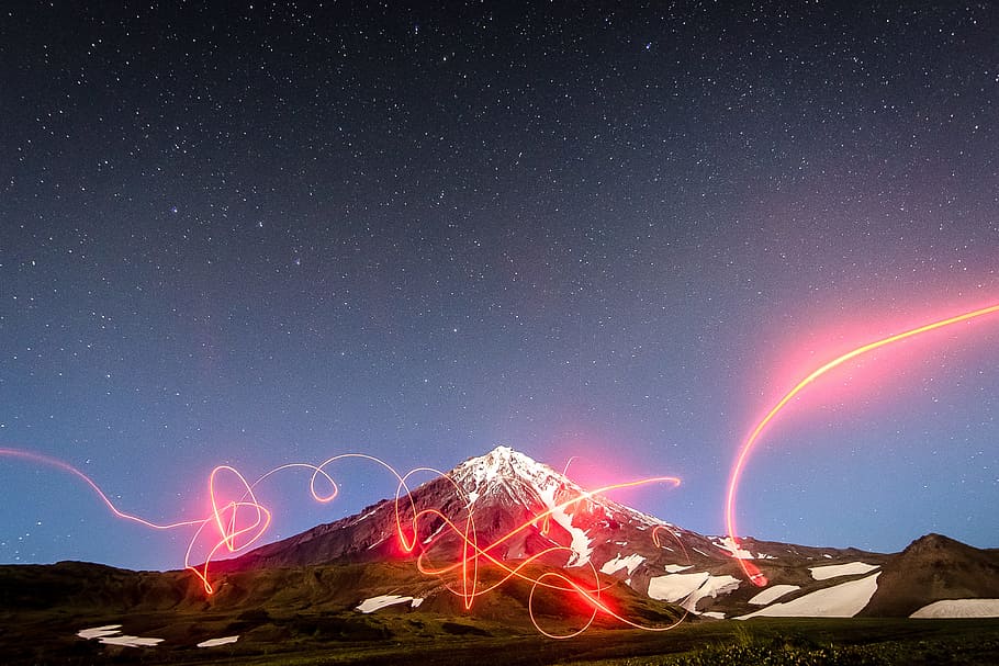 white and brown mountain, light, light painting, long exposure HD wallpaper
