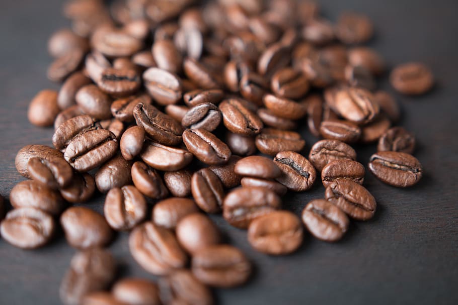 brown coffee beans on gray surface, food and drink, coffee - drink HD wallpaper