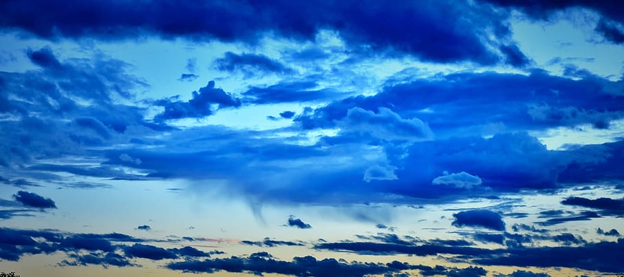 sky, background, blue, panorama, sunset, gewitterstimmung, dusk HD wallpaper