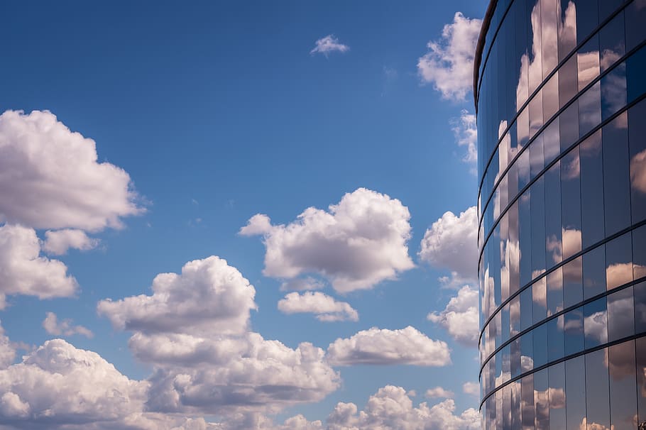 Glass Building , architecture, clouds, reflection, sky, cloud - sky HD wallpaper