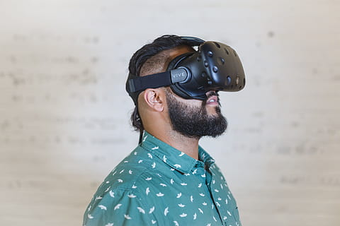 Man Wearing Black Vr Goggles, beard, eyewear, htc vive, portrait HD wallpaper