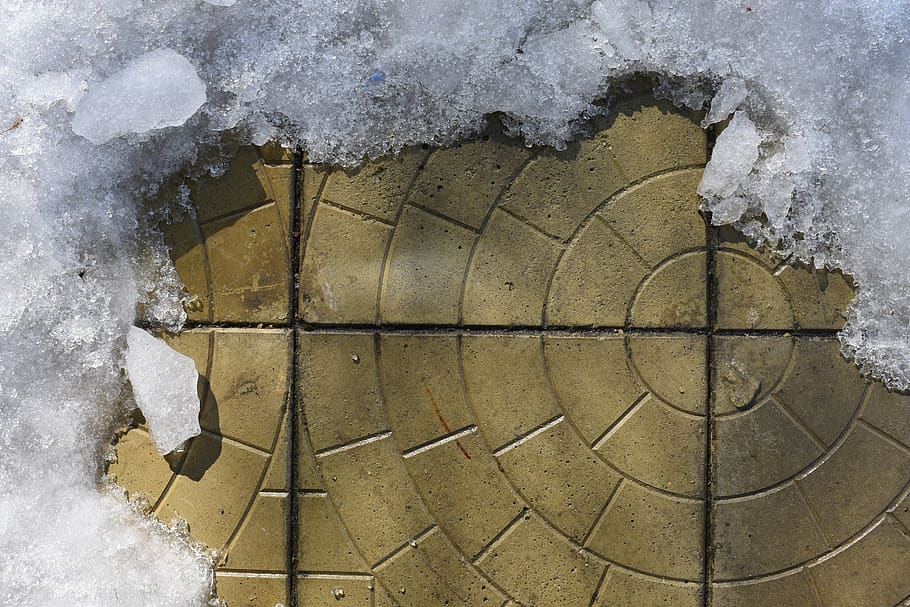 spring, tile, paving, ice, snow, melts, background, texture HD wallpaper