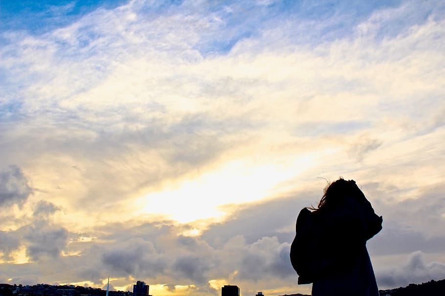 sunset, wellington, wind, sky, cloud - sky, real people, silhouette HD wallpaper