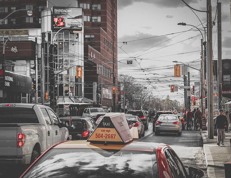 vehicles on road, car, automobile, transportation, canada, toronto HD wallpaper