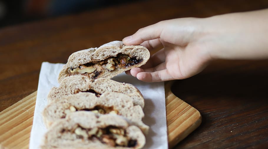 Person Picking Sliced Stuffed Bread, delicious, food, hand, tasty HD wallpaper