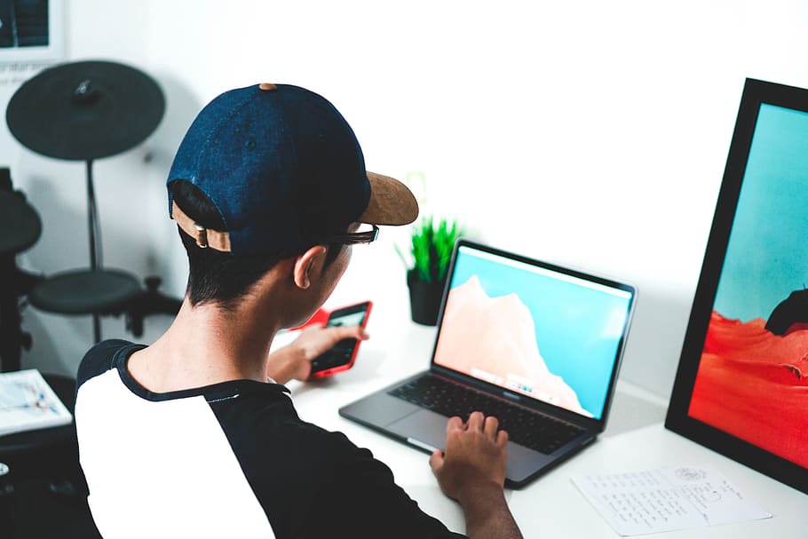 man using laptop, electronics, computer, pc, person, human, people HD wallpaper