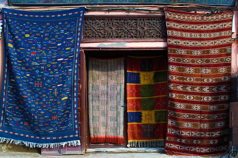 assorted-color tapestries, home decor, window, door, brick, curtain HD wallpaper