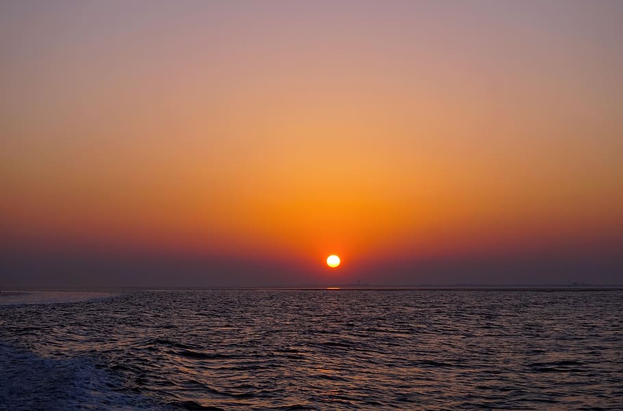 sunset, waters, dawn, dusk, summer, sea, sky, horizon over water HD wallpaper