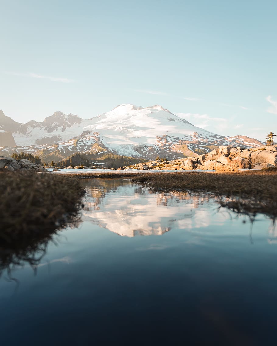 body of water near snow mountain, glacier, baker, washington HD wallpaper