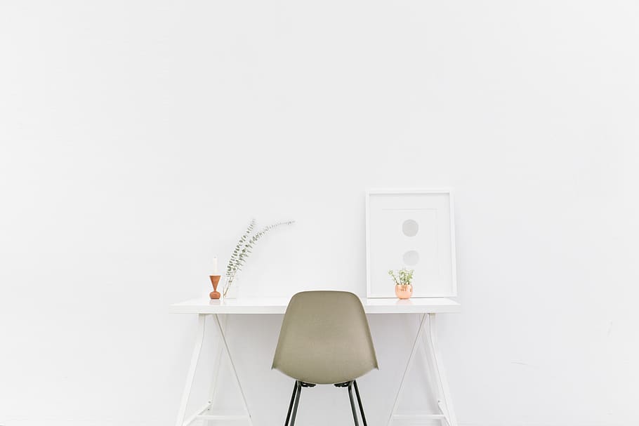 Beige and Black Chair in Front of White Desk, apartment, contemporary