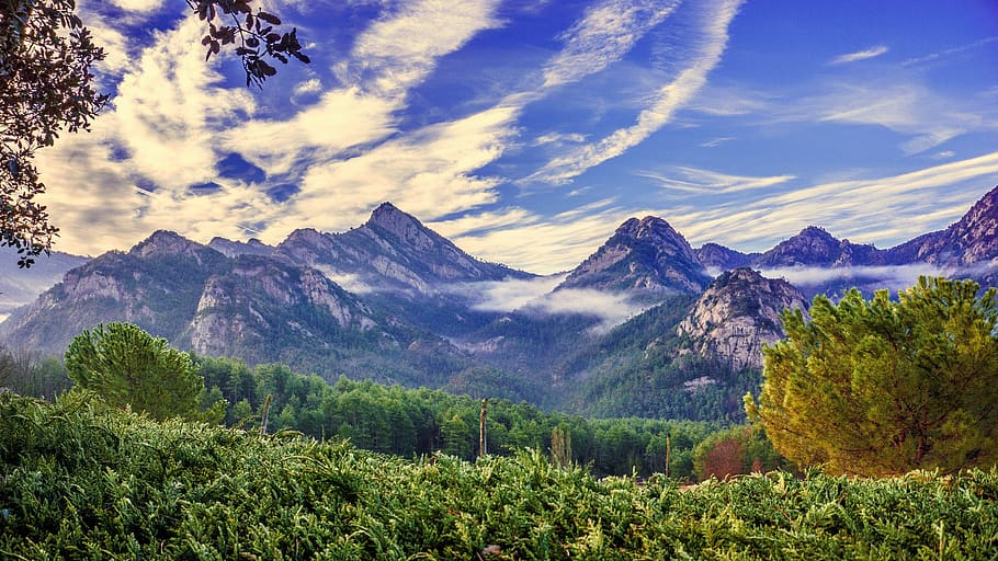 panoramic, mountain, mists, nature, landscape, sky, panoramic image HD wallpaper