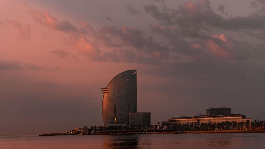 spain, barcelona, sky, built structure, sunset, building exterior HD wallpaper