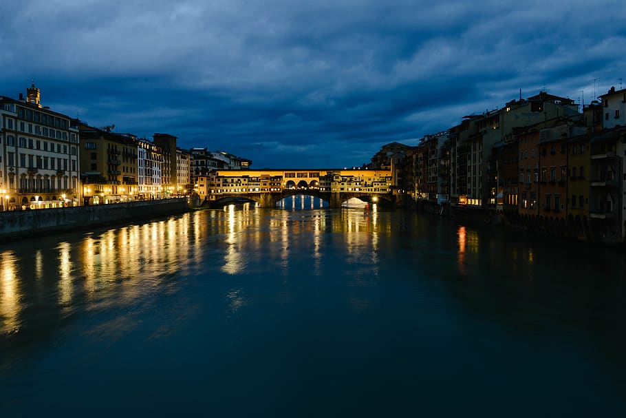 italy, florence, architecture, heritage, river, evening, oldtown