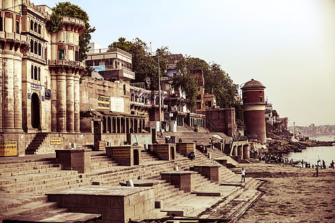 india, varanasi, ganges river, city, hinduism, ghat, people HD wallpaper