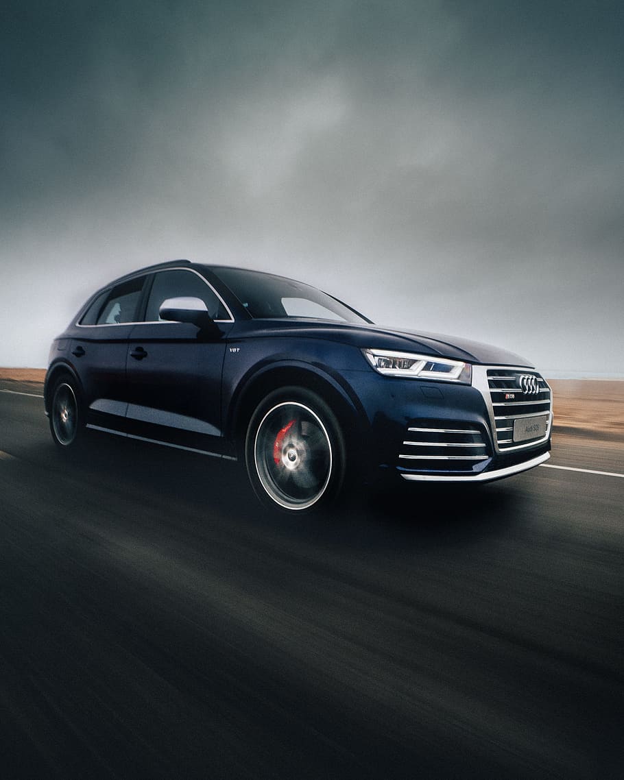 black Audi Q7 SUV on road, car, spped, motion, drive, movement HD wallpaper