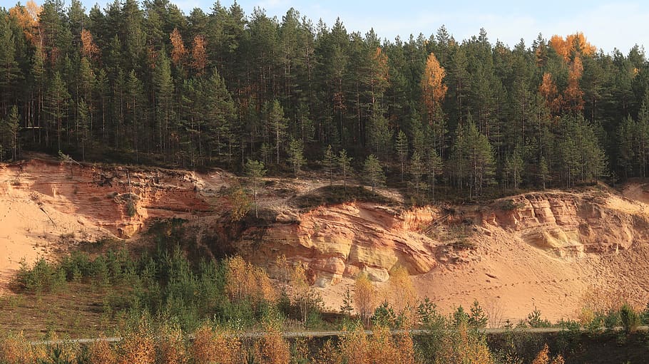 landscape, sand, nature, mining, autumn, tree, plant, beauty in nature HD wallpaper