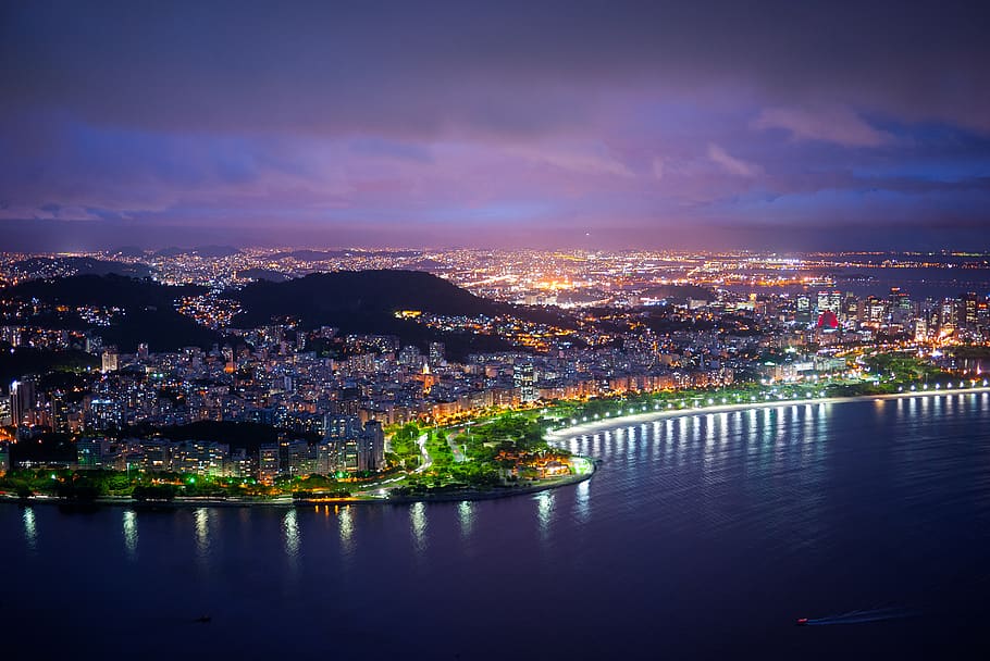 brazil, rio de janeiro, sugarloaf mountain, street, lights
