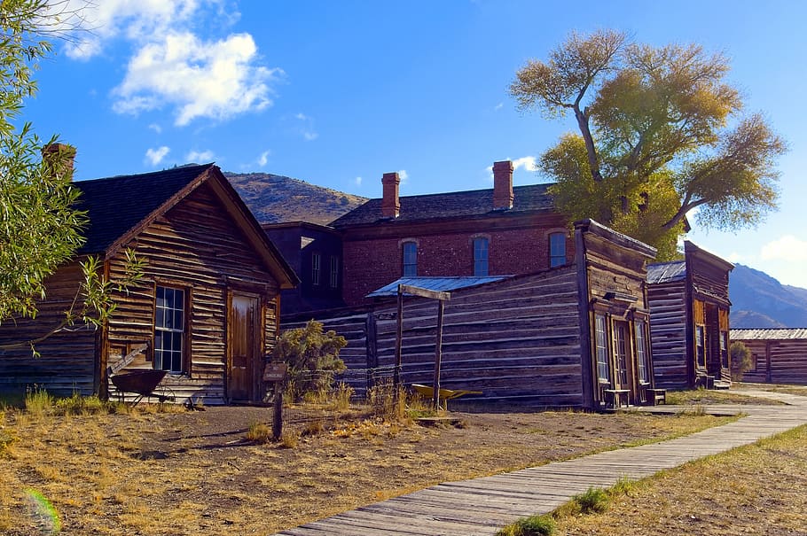 old bannack shops and hotel, ghost, town, state, park, montana, HD wallpaper
