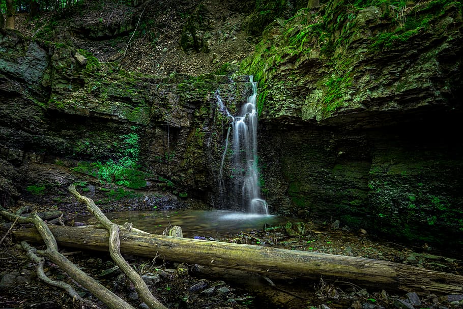 waterfalls near bare tree, outdoors, river, stream, rock, germany HD wallpaper