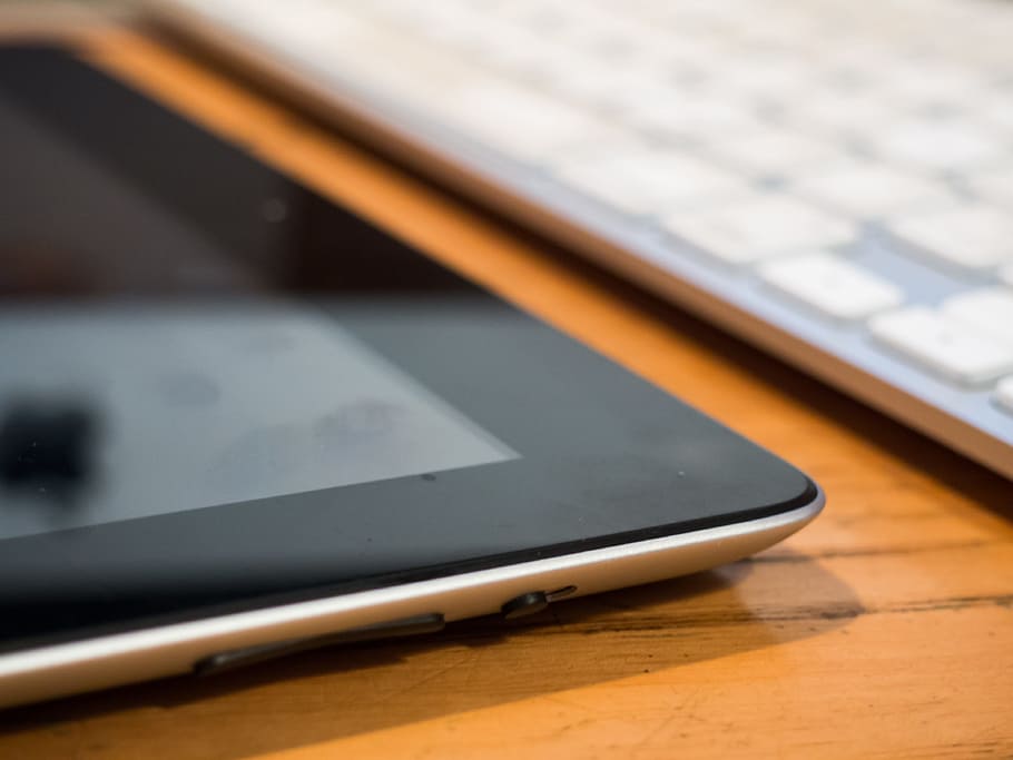Tablet and Keyboard on Wooden Desk, Business, Objects, Office HD wallpaper