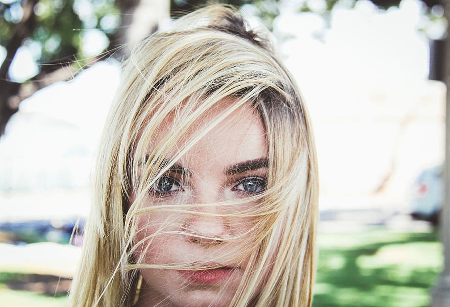 Woman's Hair Covering Her Face , beautiful, blond, close-up, cute HD wallpaper