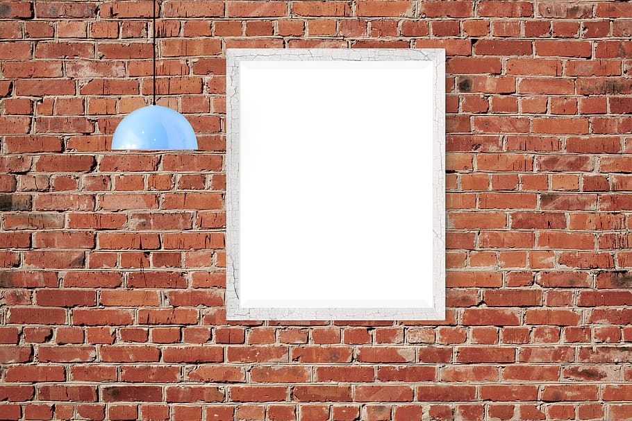 poster, frame, wall, lamp, brick, brick wall, architecture HD wallpaper