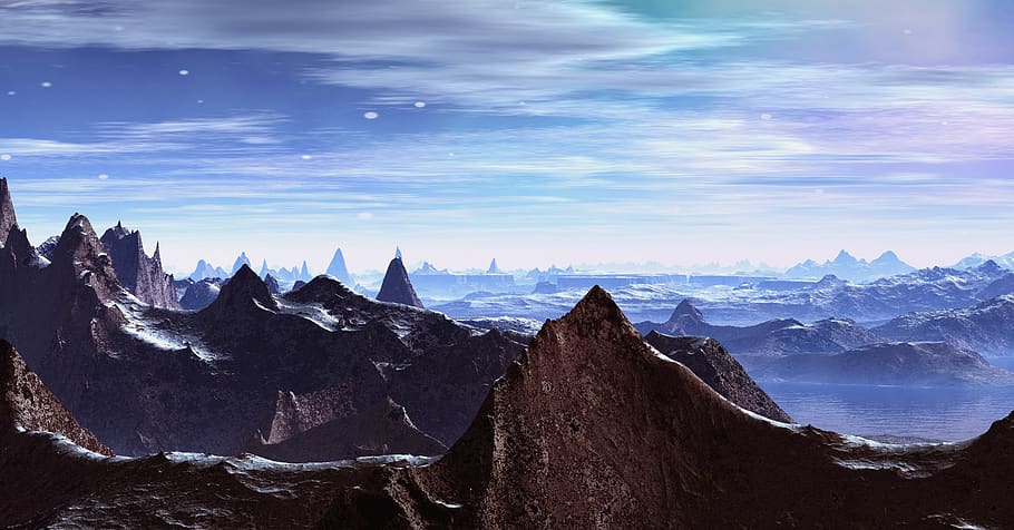 Rock Mountain With Snow Under Blue Sky and White Clouds, adventure HD wallpaper