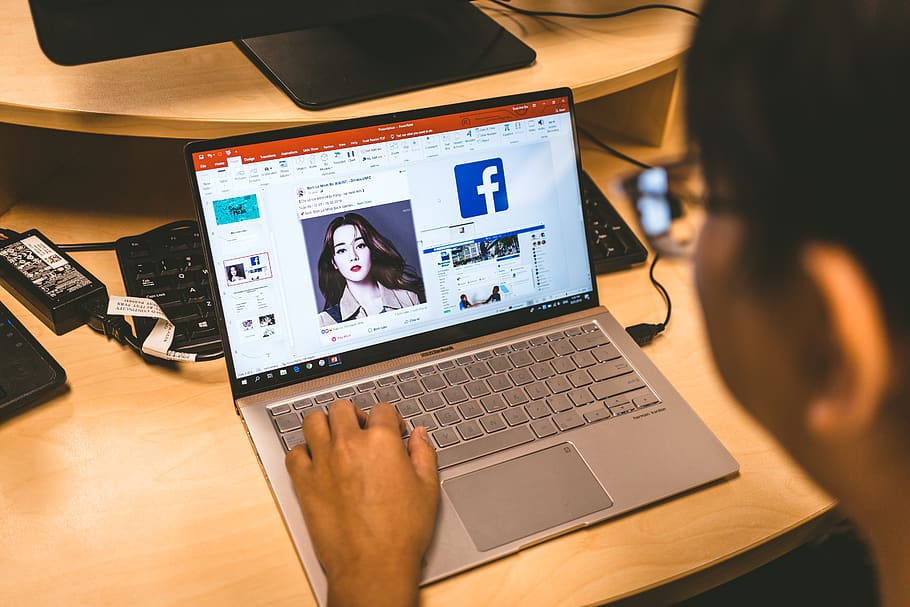 person using laptop browsing facebook application, technology HD wallpaper