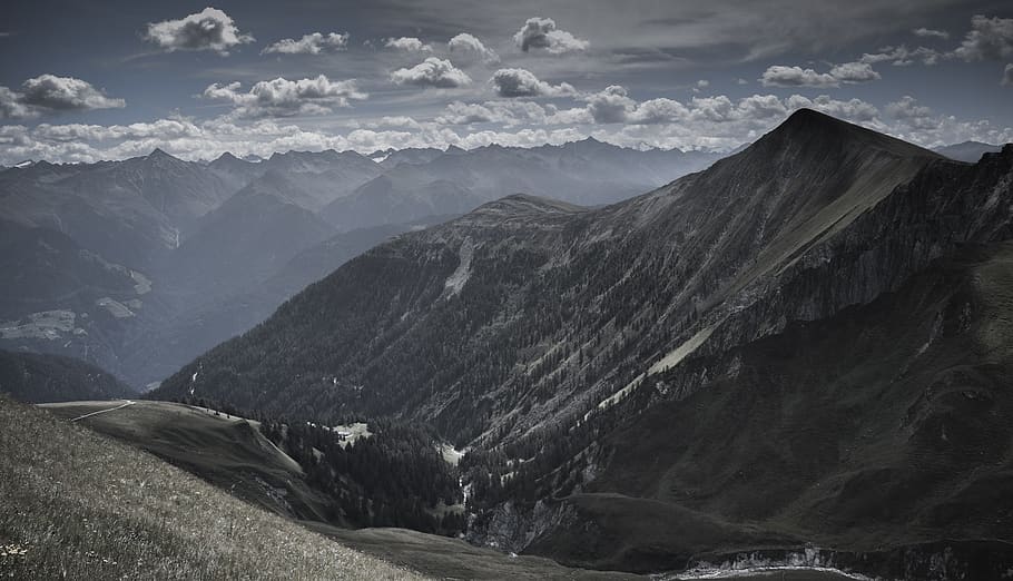 Mountain Under White Clouds at Daytime, altitude, cloudy skies HD wallpaper