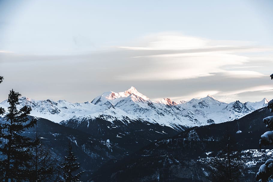mountain covered with snow view, outdoors, nature, mountain range HD wallpaper